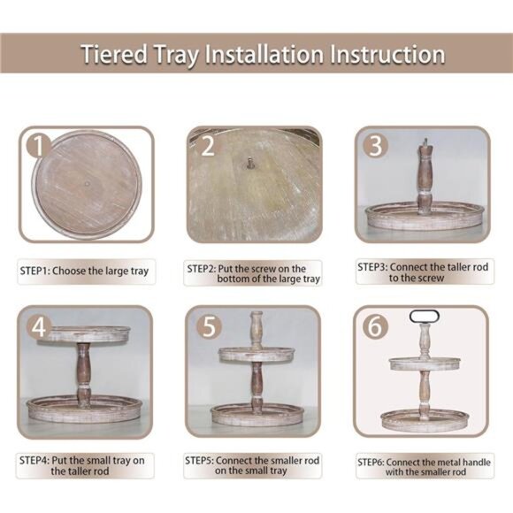 Decorative Trays - Two Tiered Tray Stand Rustic Decor Farmhouse 2  Wooden Tray - Picture 3 of 7